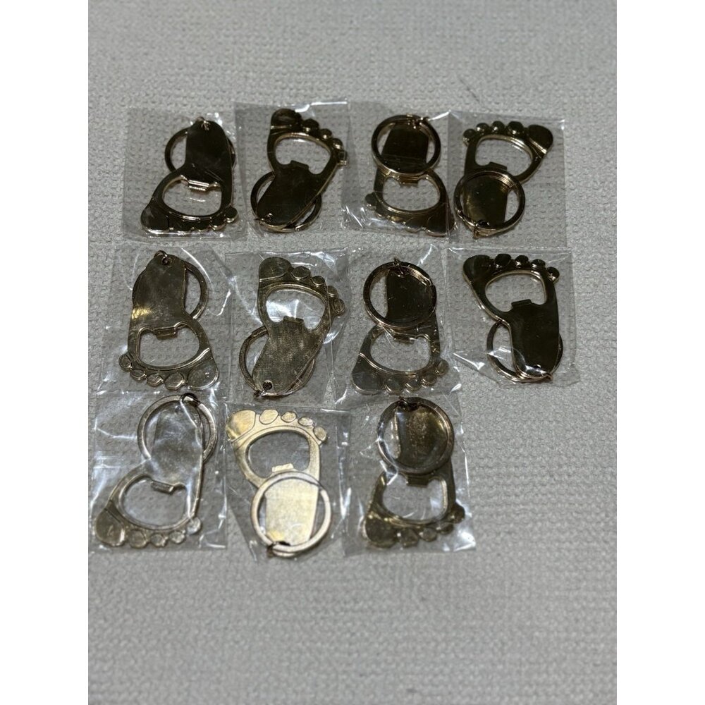Lot of 11 Foot Shaped Bottle Opener Keychains Gold ToneMetal Novelty Party Favor